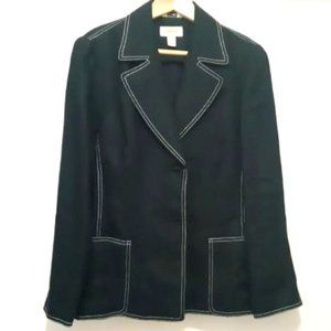 Talbots Navy Blue Linen or Jean Blazer with White Stitching, Women's Siz…